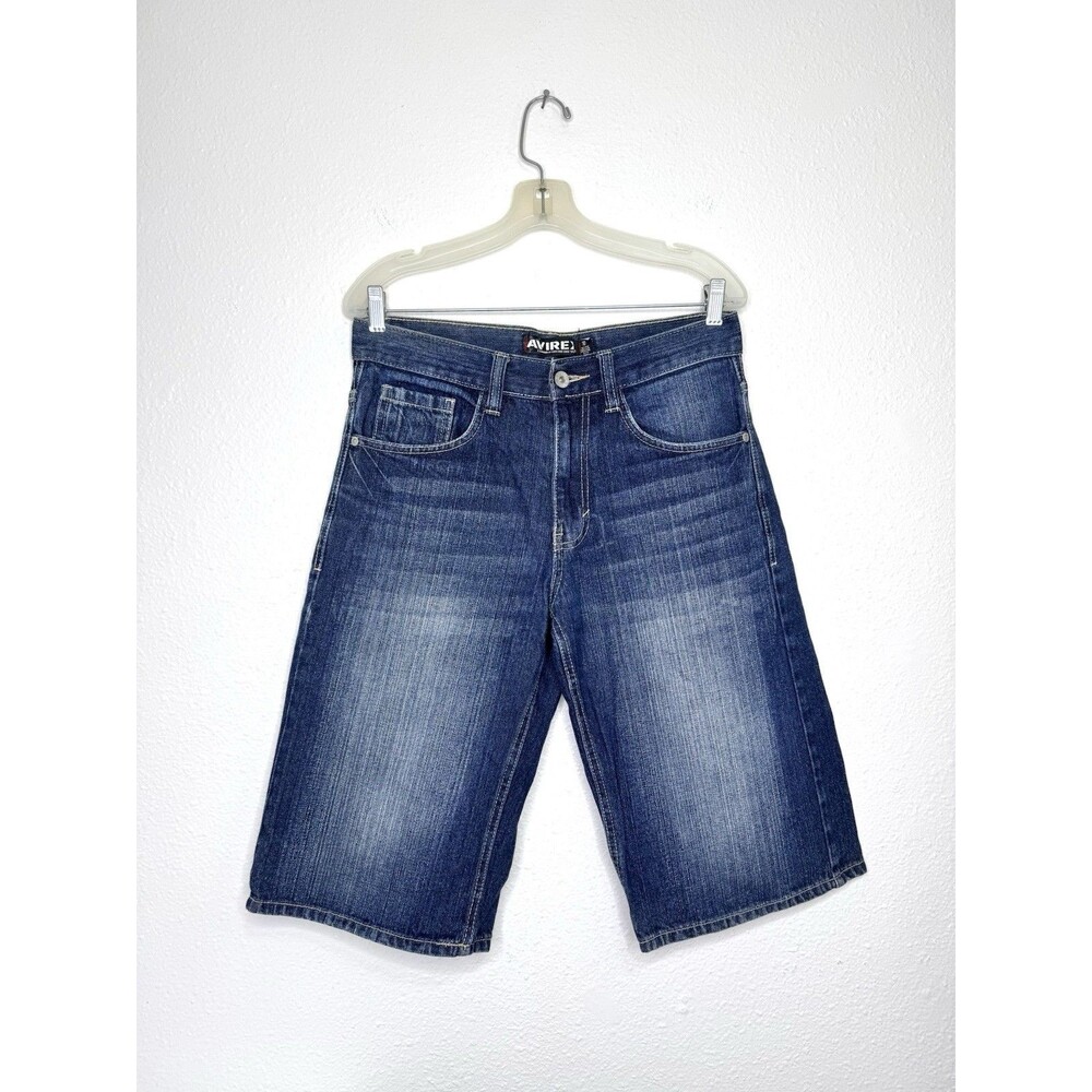 VTG Avirex Jean Shorts Dark Wash Denim Y2K Baggy Jorts 14" Inseam Size 30 Rare